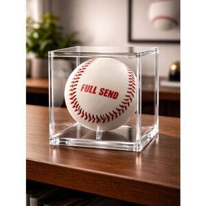 NIB Full Send Authentic Baseball with Protective Display Cube - imprinted in Red